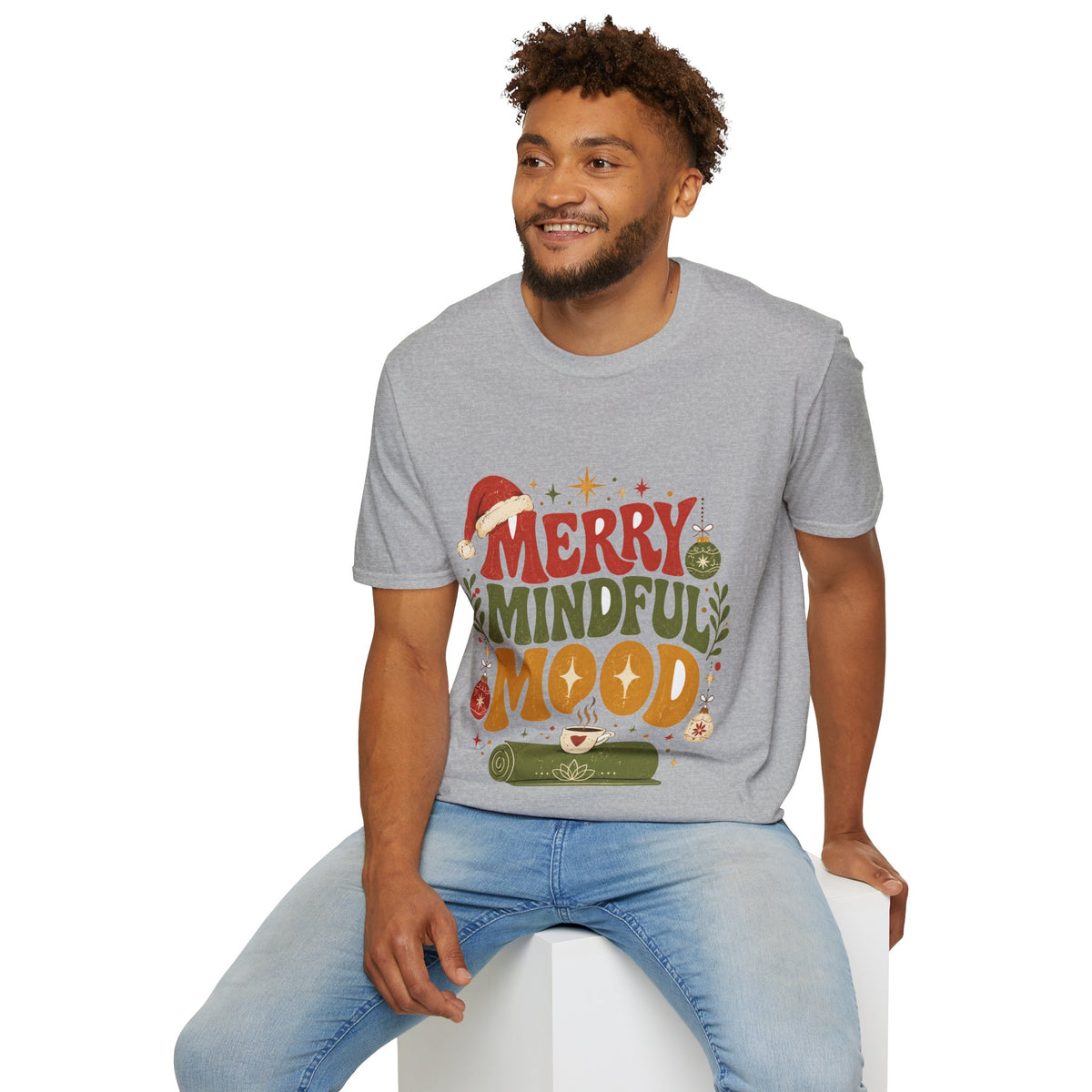 Merry Mindful Mood T-Shirt — Cozy Holiday Christmas Graphic Tee