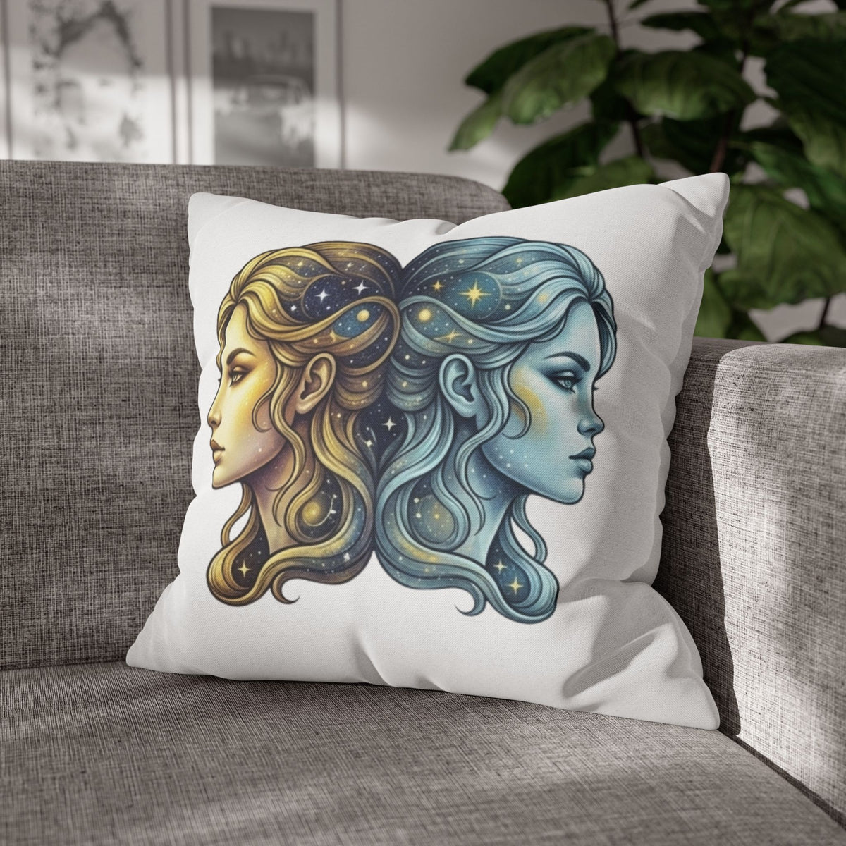Gemini Moon & Sun Decorative Pillowcase — Zodiac Twins Astrology Throw Pillow Cover