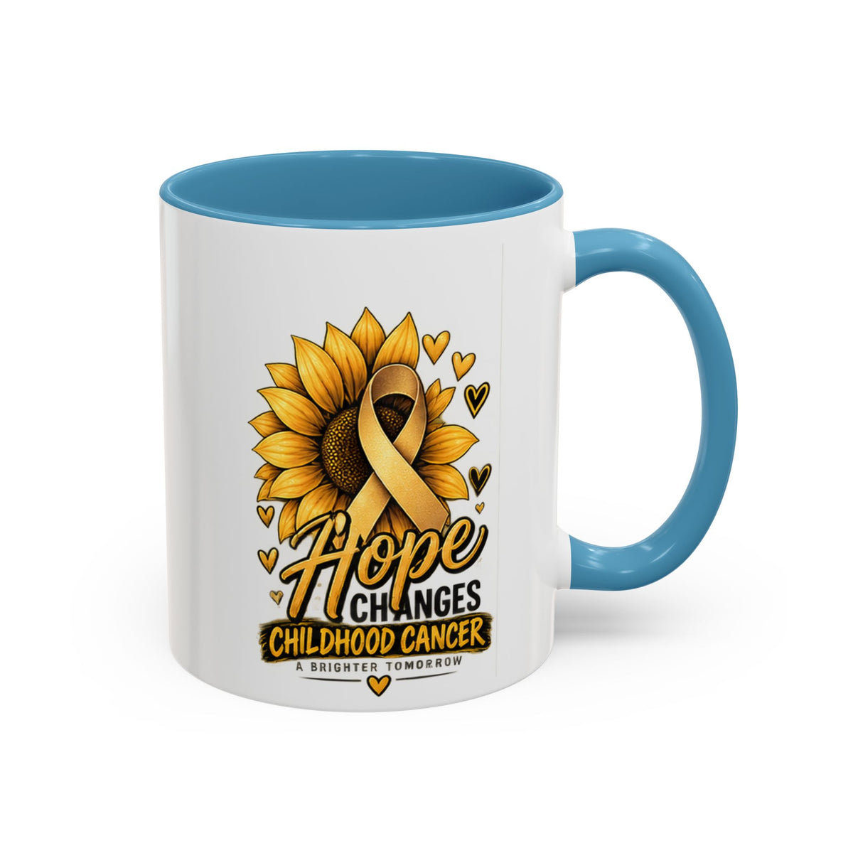Hope Changes Childhood Cancer Mug – Gold Ribbon Sunflower Accent Coffee Cup (11/15oz)