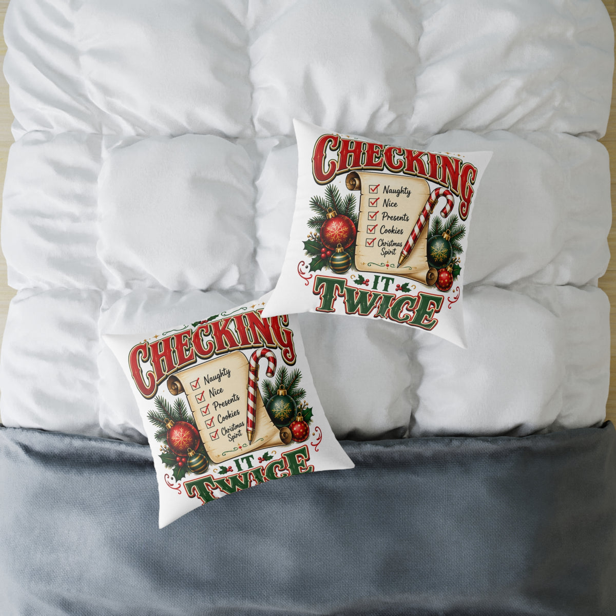 Christmas Checking It Twice Square Poly Canvas Pillow