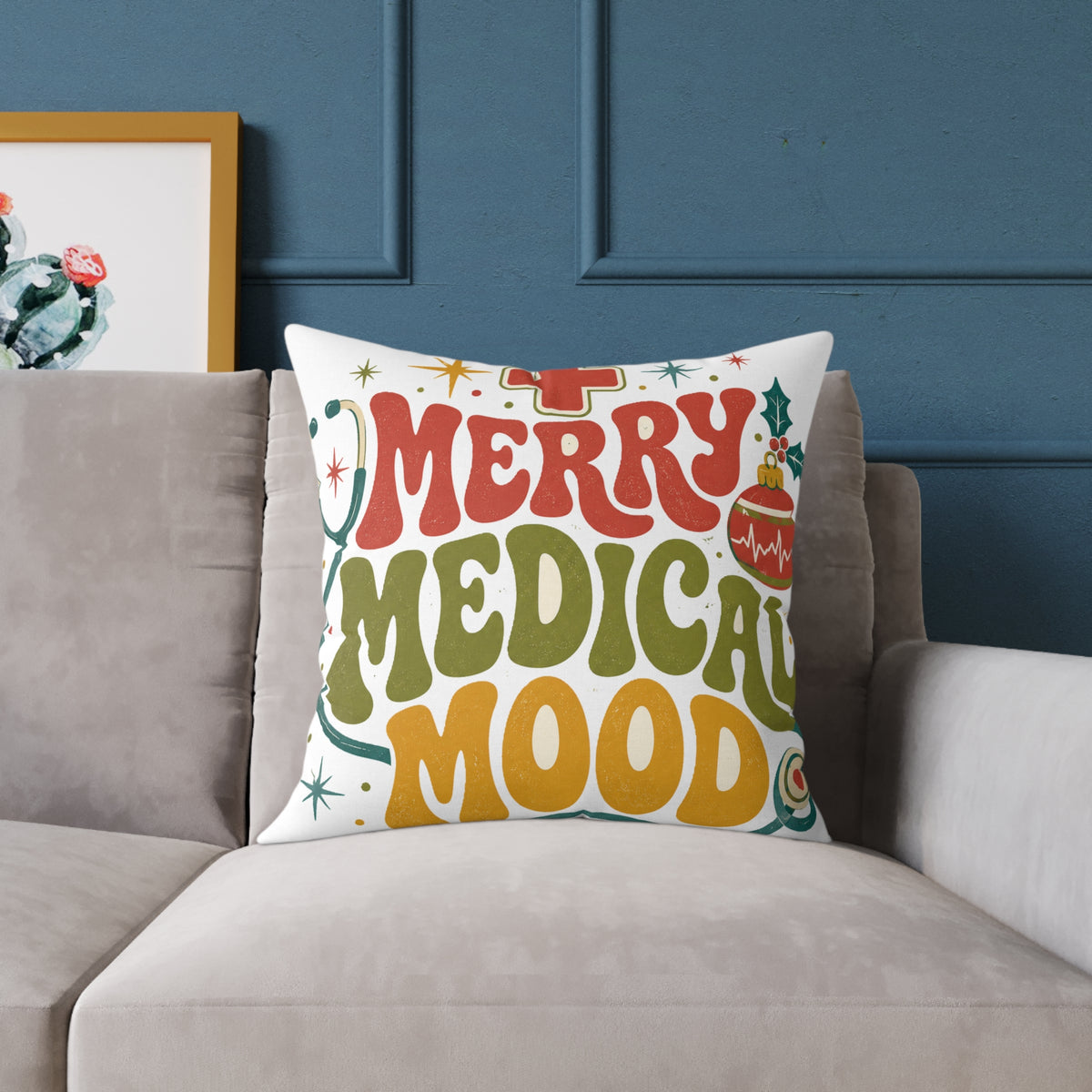 Merry Medical Mood Holiday Modern Day Christmas Throw Pillow