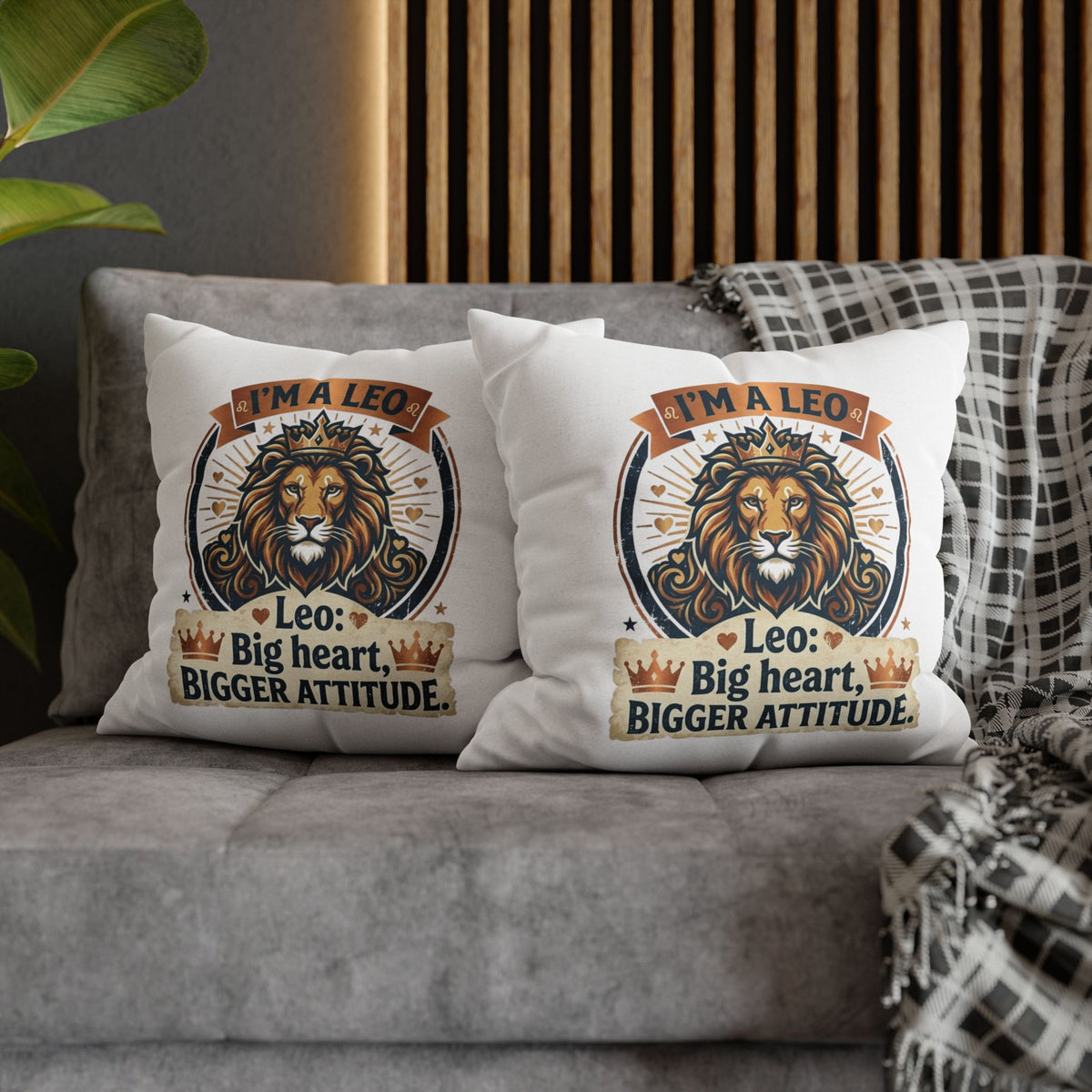 Leo Zodiac Big Heart Big Attitude Spun Polyester Square Pillowcase