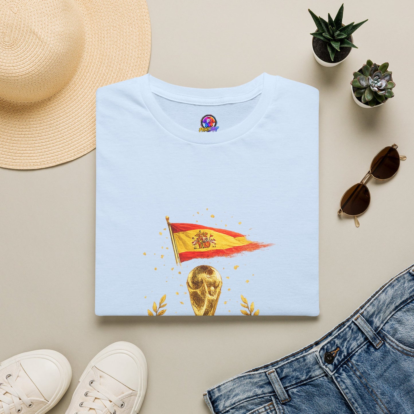 Spain World Cup Champions T-Shirt — Spanish Flag & Trophy Soccer Tee