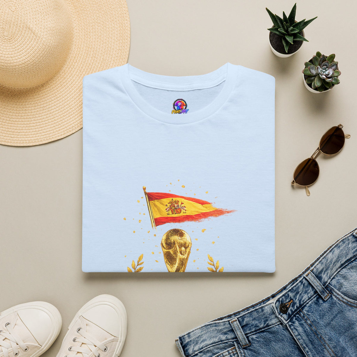Spain World Cup Champions T-Shirt — Spanish Flag & Trophy Soccer Tee