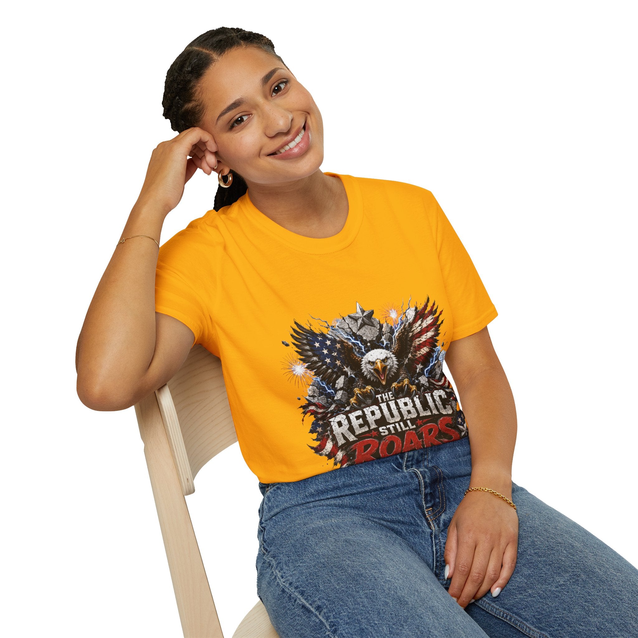 Patriotic Eagle T-Shirt — "The Republic Still Roars" | American Flag Graphic