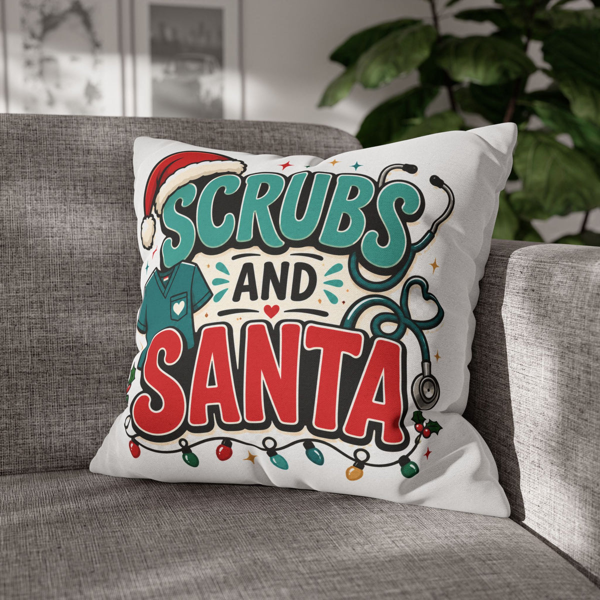 Scrubs and Santa Holiday Pillowcase Modern Day Christmas  — Christmas Nurse Decorative Throw Pillow Cover