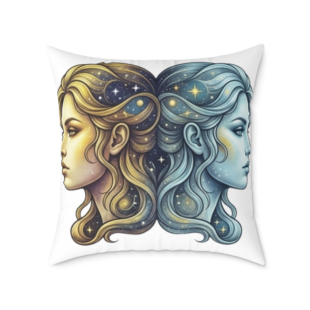 Zodiac Gemini Double-Face Art Pillow — Celestial Sun & Moon Decorative Throw Pillow