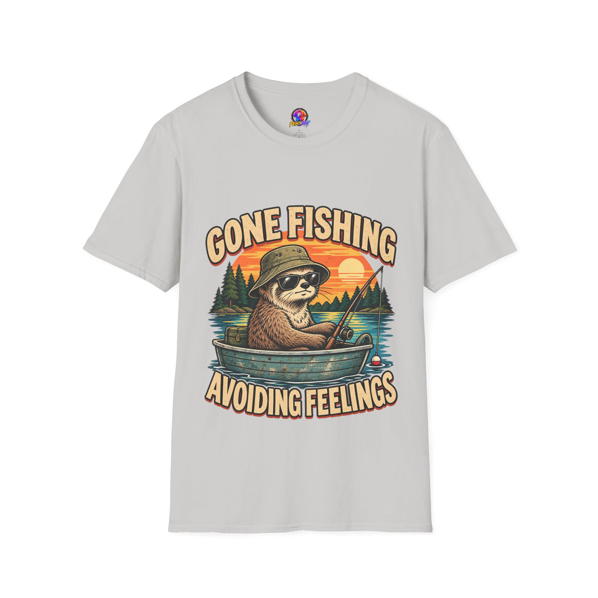 Funny And Witty T-Shirt — “Gone Fishing, Avoiding Feelings” Sloth Fishing Graphic Tee