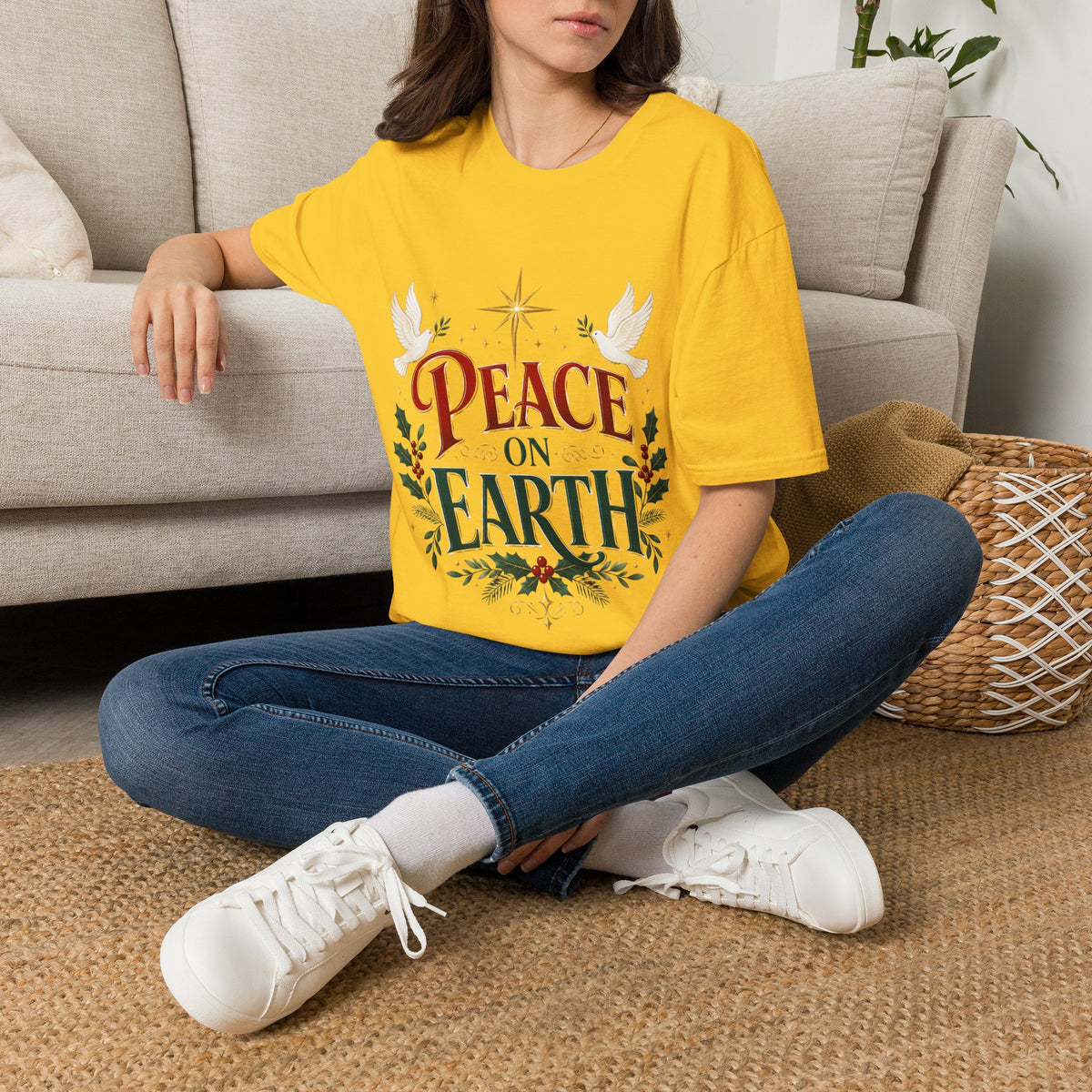Peace on Earth T-Shirt — Holiday Dove & Star Christmas Tee