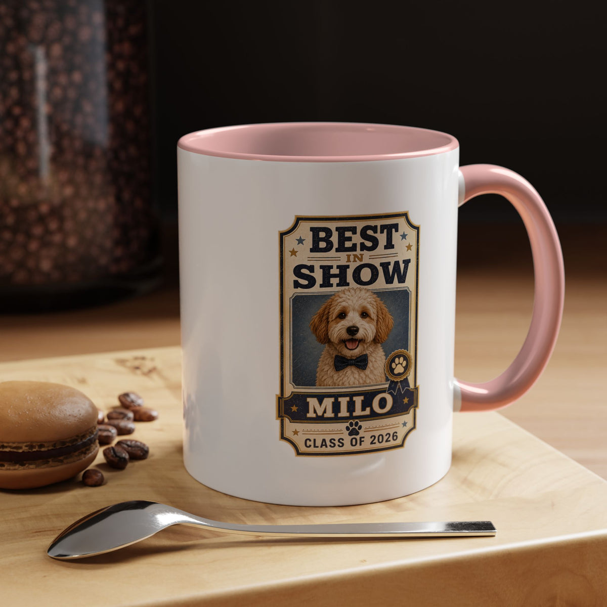 Milo Bailey Dog Dad Mom Best in Show Personalized Dog Photo Coffee Mug — Custom Pet Name (e.g., Milo) — Class of 2026 Accent Mug