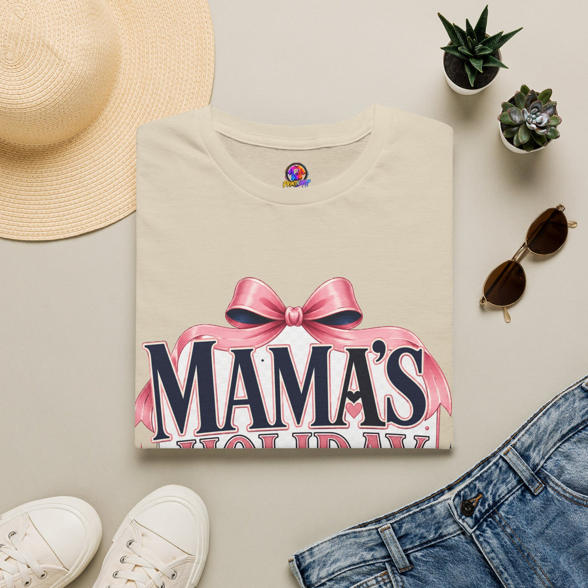 Mama's Holiday Era T-Shirt — Festive Pink Bow Christmas Tee for Moms
