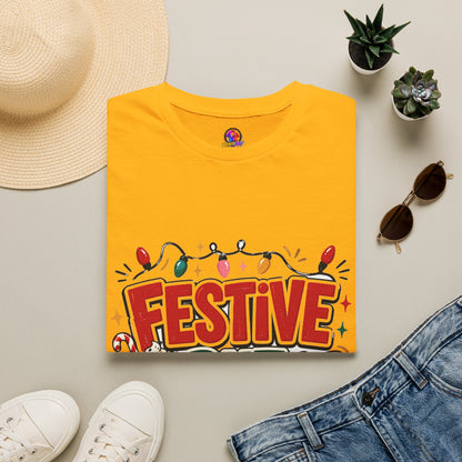 Festive But Tired T-Shirt — Holiday Christmas Crew Tee with Lights & Gingerbread