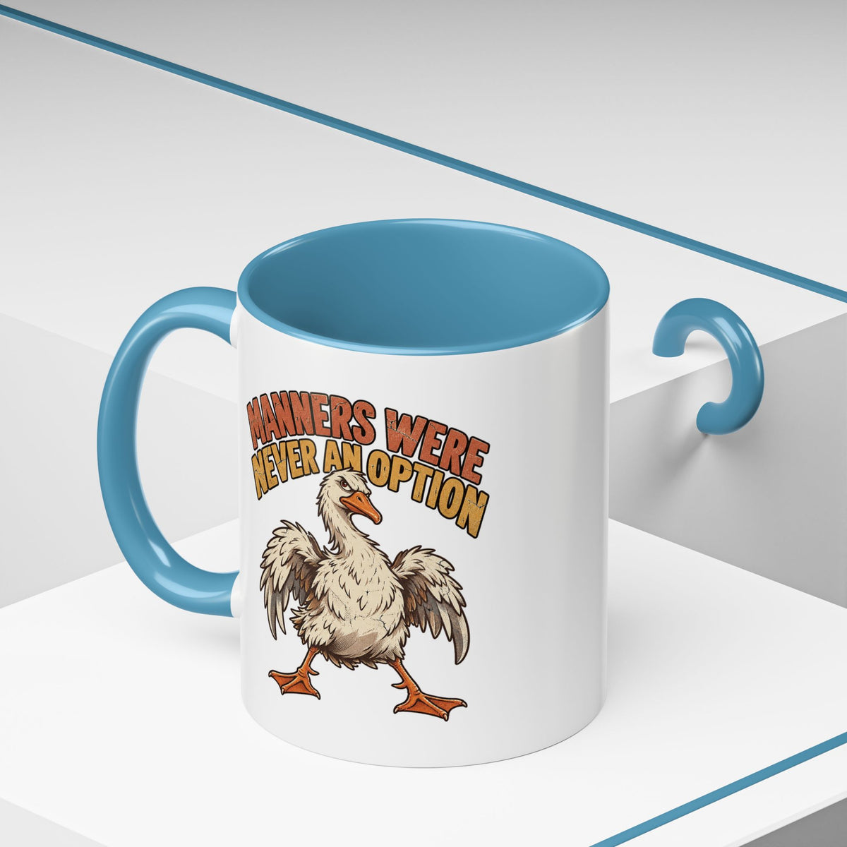 Coffee Mug — "Manners Were Never An Option" Funny Rude Chicken Accent Mug