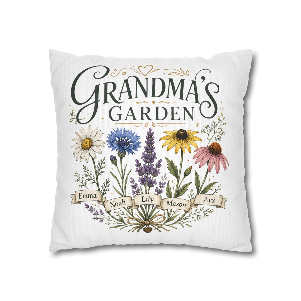 Grandma’s Garden Floral Pillowcase Milo Bailey Dog Dad Mom — Personalized Names Decorative Throw Pillow