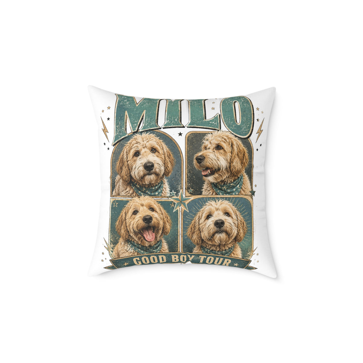 Personalized Dog Photo Pillow  Milo Bailey Dog Dad Mom— "MILO" Collage Square Pet Throw Pillow