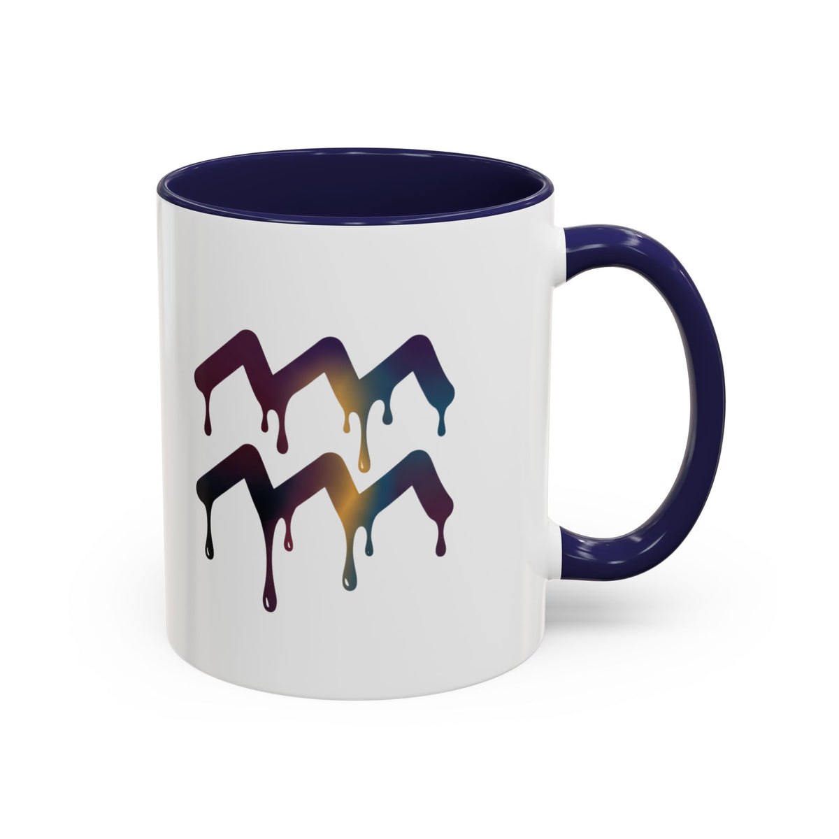 Aquarius Zodiac Dripping Rainbow Chevron Accent Coffee Mug —  Color-Accent Ceramic Mug