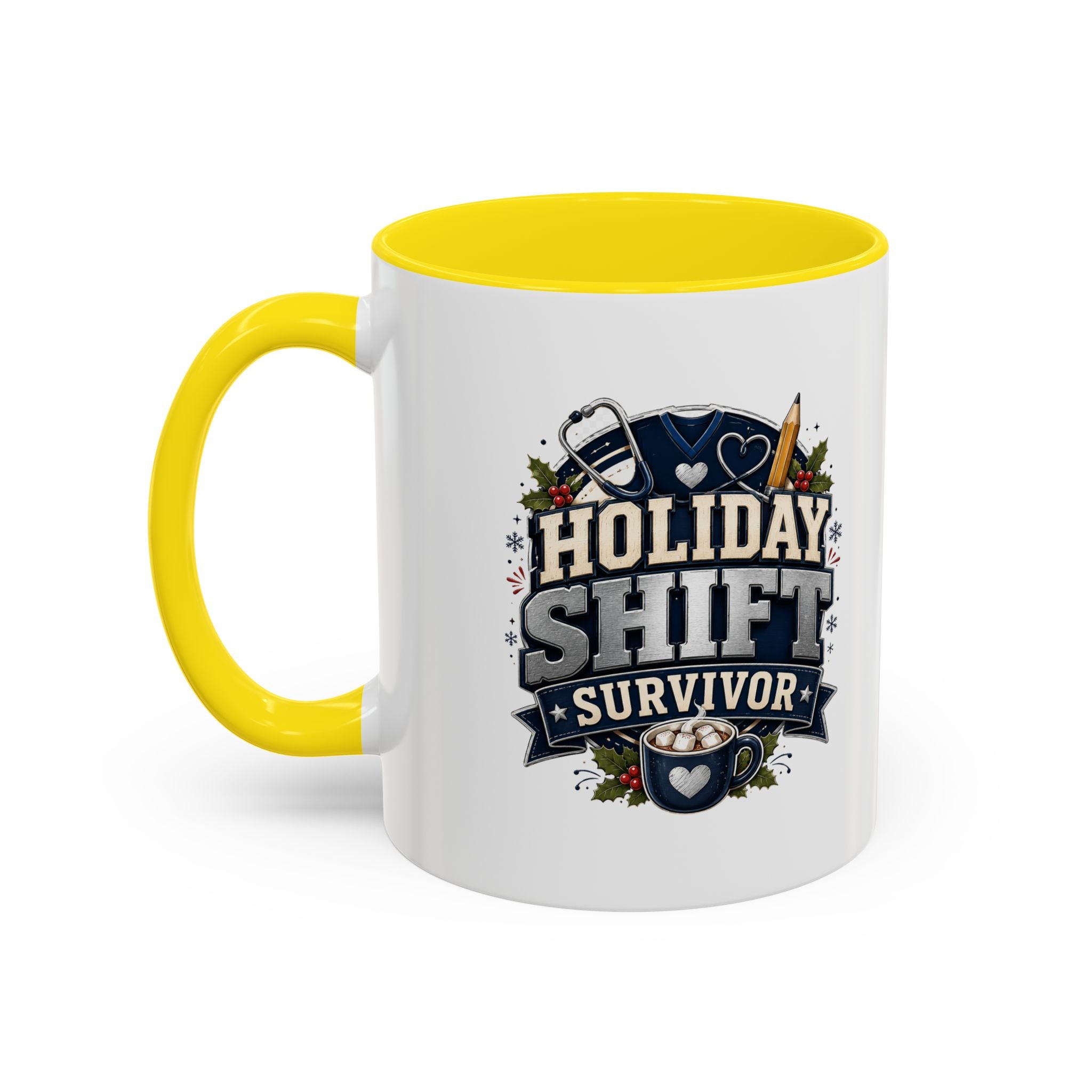 Modern Day Christmas Holiday Shift Survivor Accent Coffee Mug – Nurse & Healthcare Worker Gift