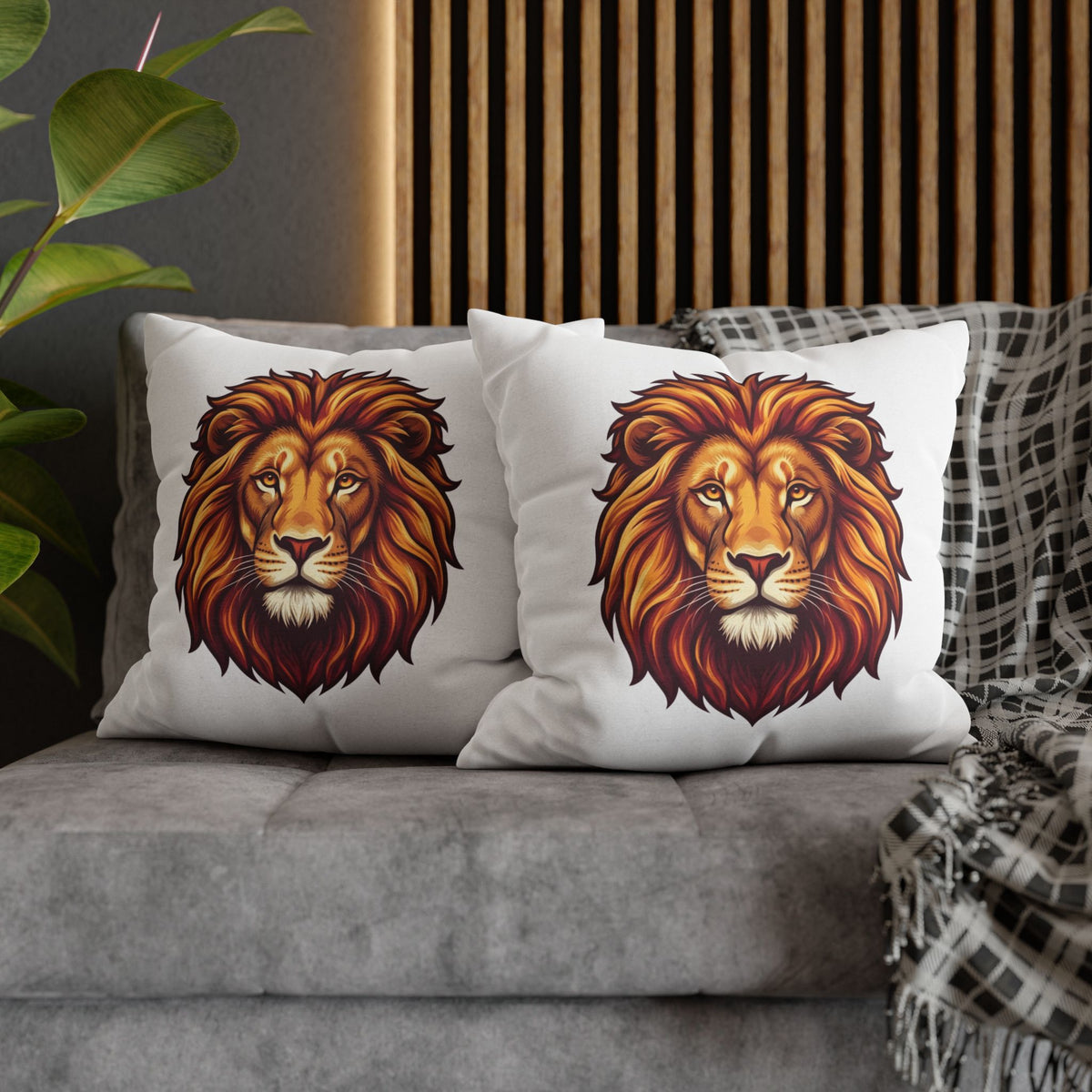 Leo Zodiac Spun Square Pillowcase Lion Face Decorative Pillowcase