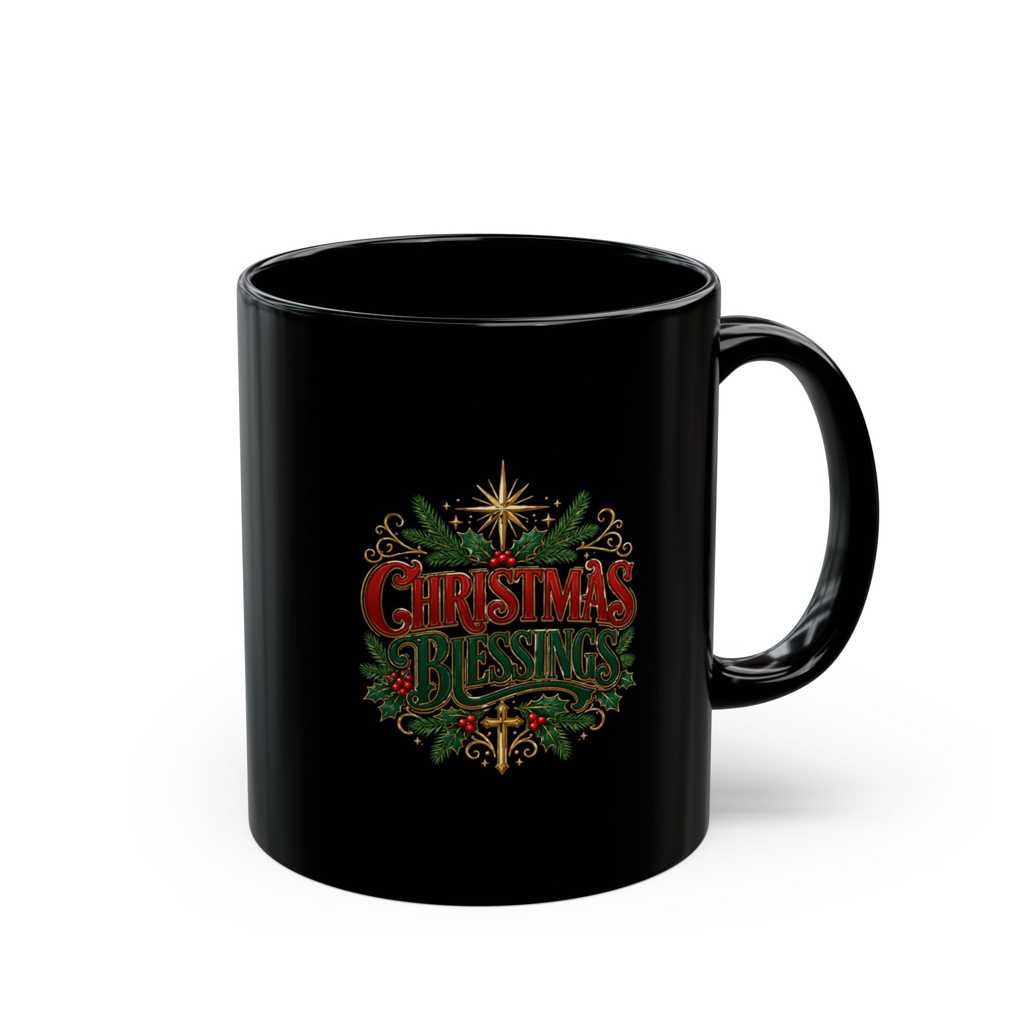 Christmas Blessings Black Mug — Festive Holiday Coffee Cup