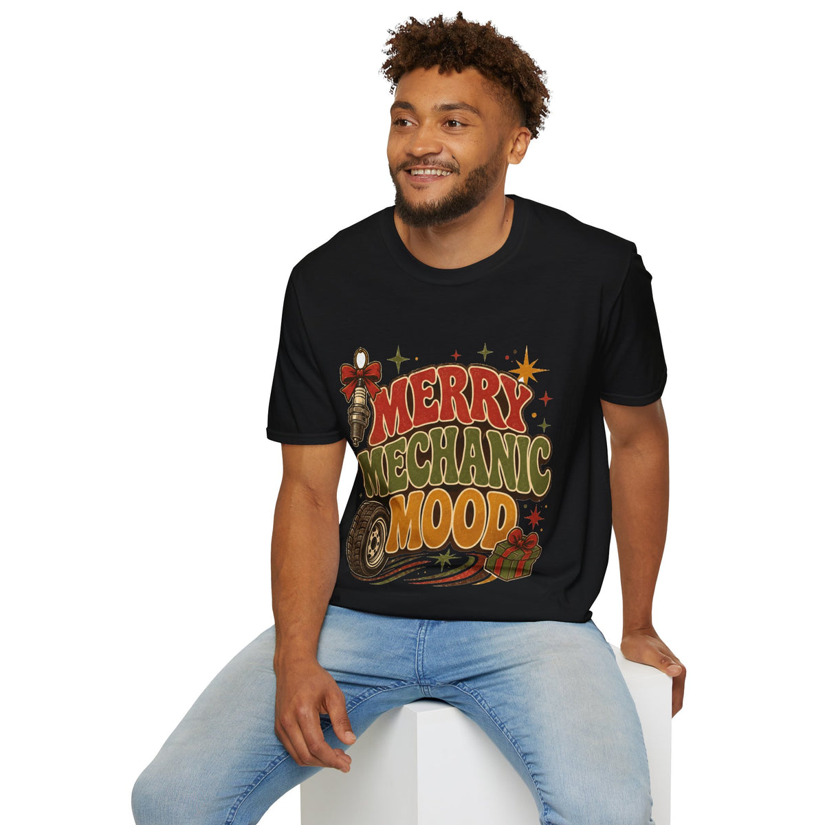Merry Mechanic Mood T‑Shirt — Retro Holiday Auto Technician Gift