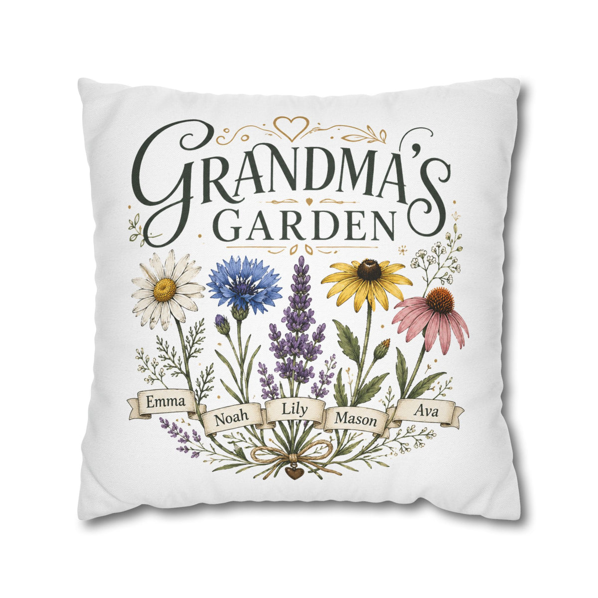 Grandma’s Garden Floral Pillowcase Milo Bailey Dog Dad Mom — Personalized Names Decorative Throw Pillow