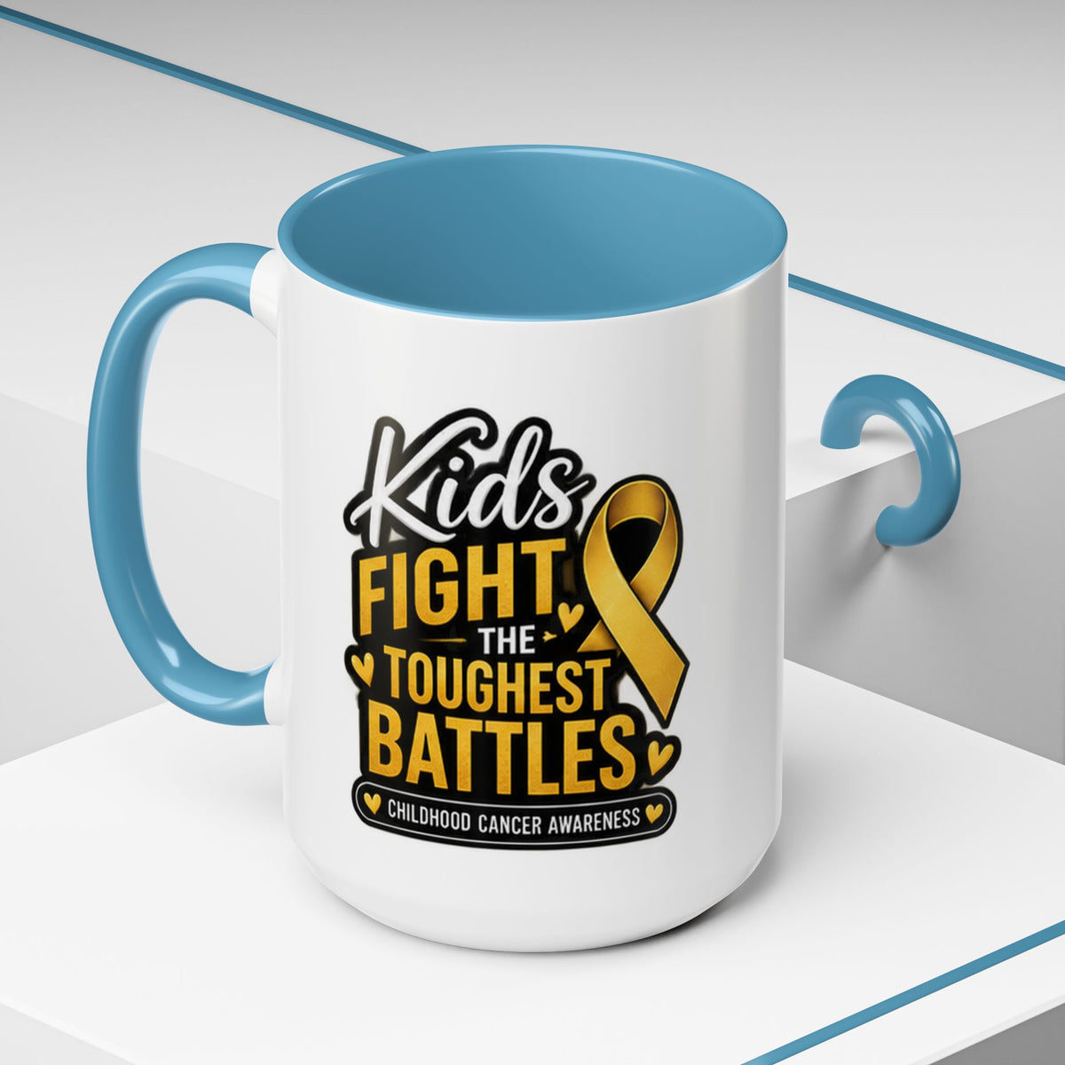Childhood Cancer Awareness Accent Coffee Mug - "Kids Fight the Toughest Battles" (11/15oz)
