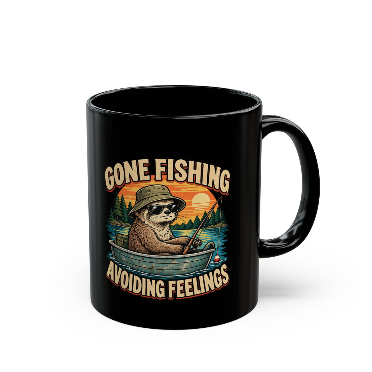 Gone Fishing Avoiding Feelings Mug — Funny Sloth Fishing Coffee Cup