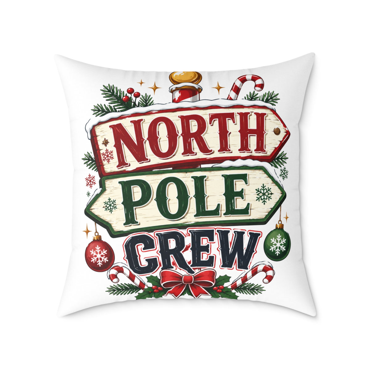 Christmas North Pole Crew Pillow - Christmas Holiday Decorative Throw Pillow