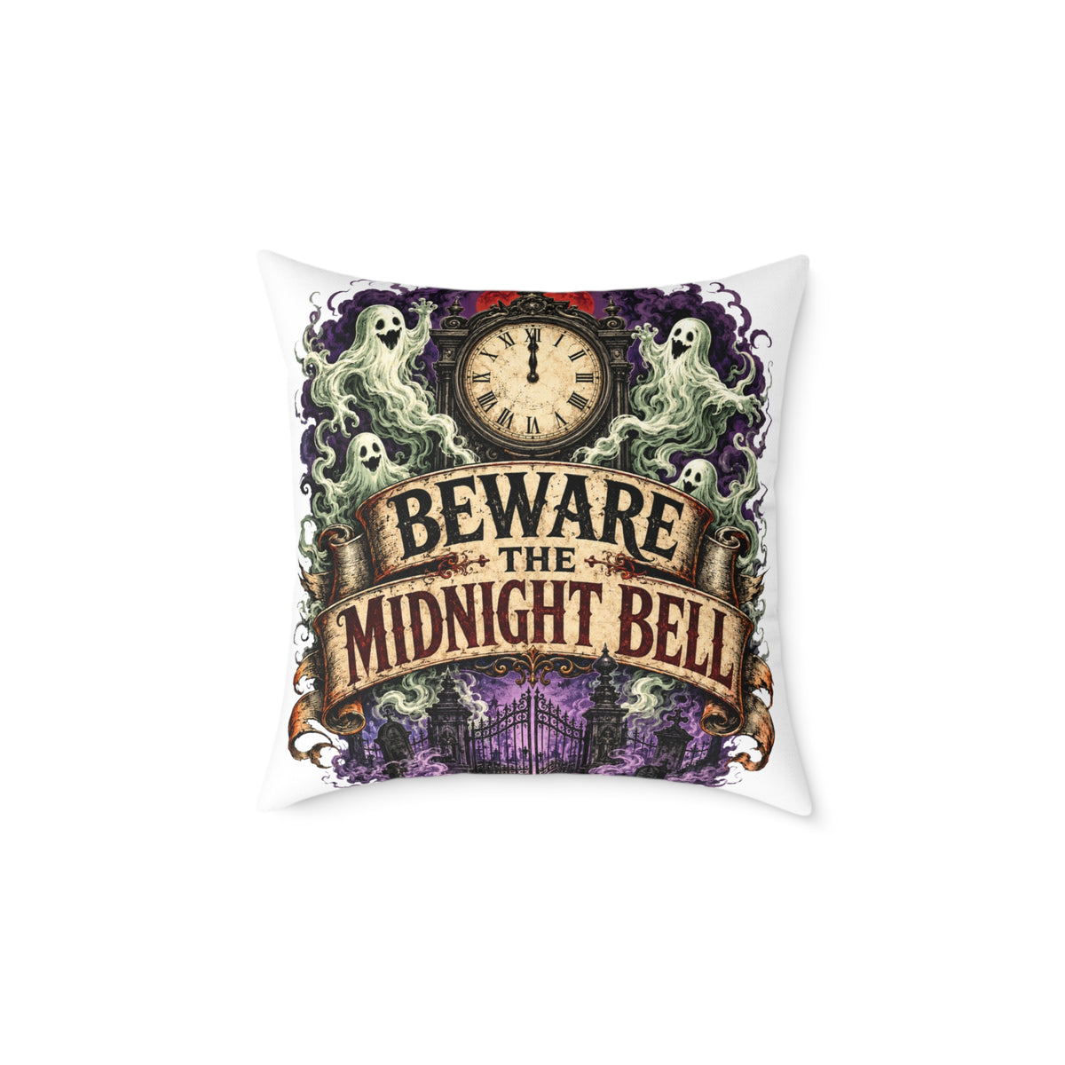 Halloween Beware the Midnight Bell Decorative Pillow – Gothic Halloween Throw Pillow