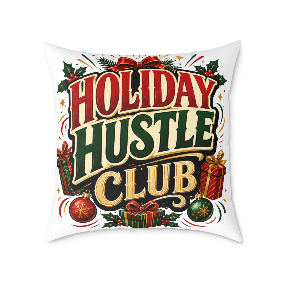 Christmas Holiday Hustle Club Throw Pillow — Festive Christmas Decorative Cushion