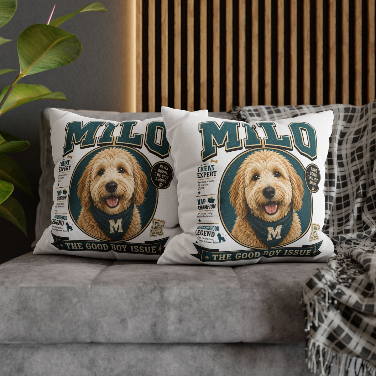 Milo 'The Good Boy Issue' Decorative Pillowcase – Personalized Dog Portrait Accent Pillowcase Milo Bailey Dog Dad Mom