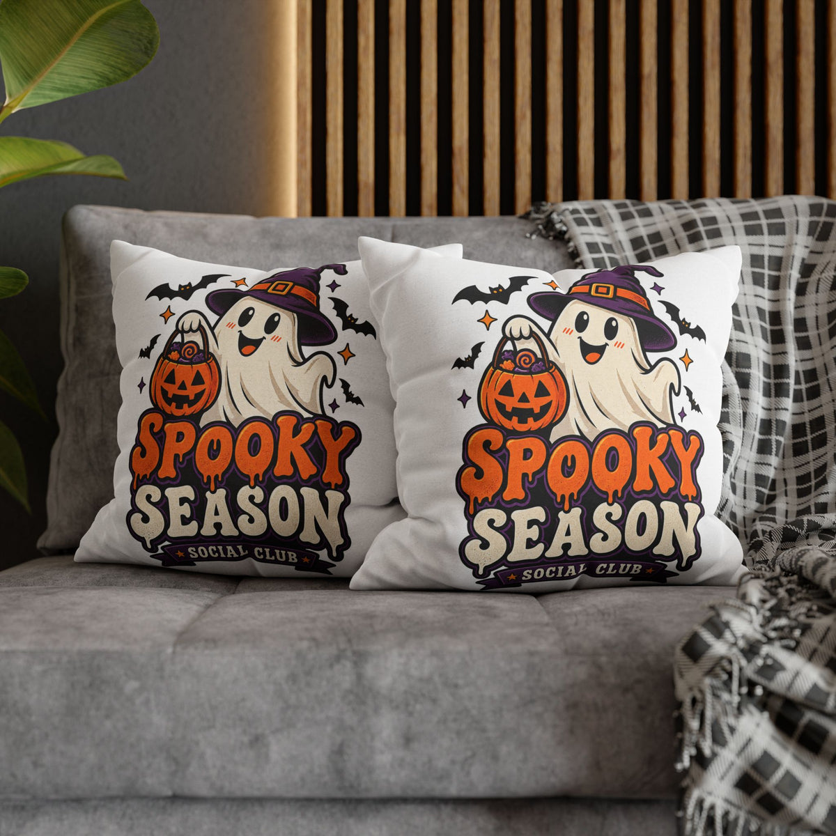 Spooky Season Pillow Cover — Halloween Ghost Pumpkin Decorative Throw Pillowcase