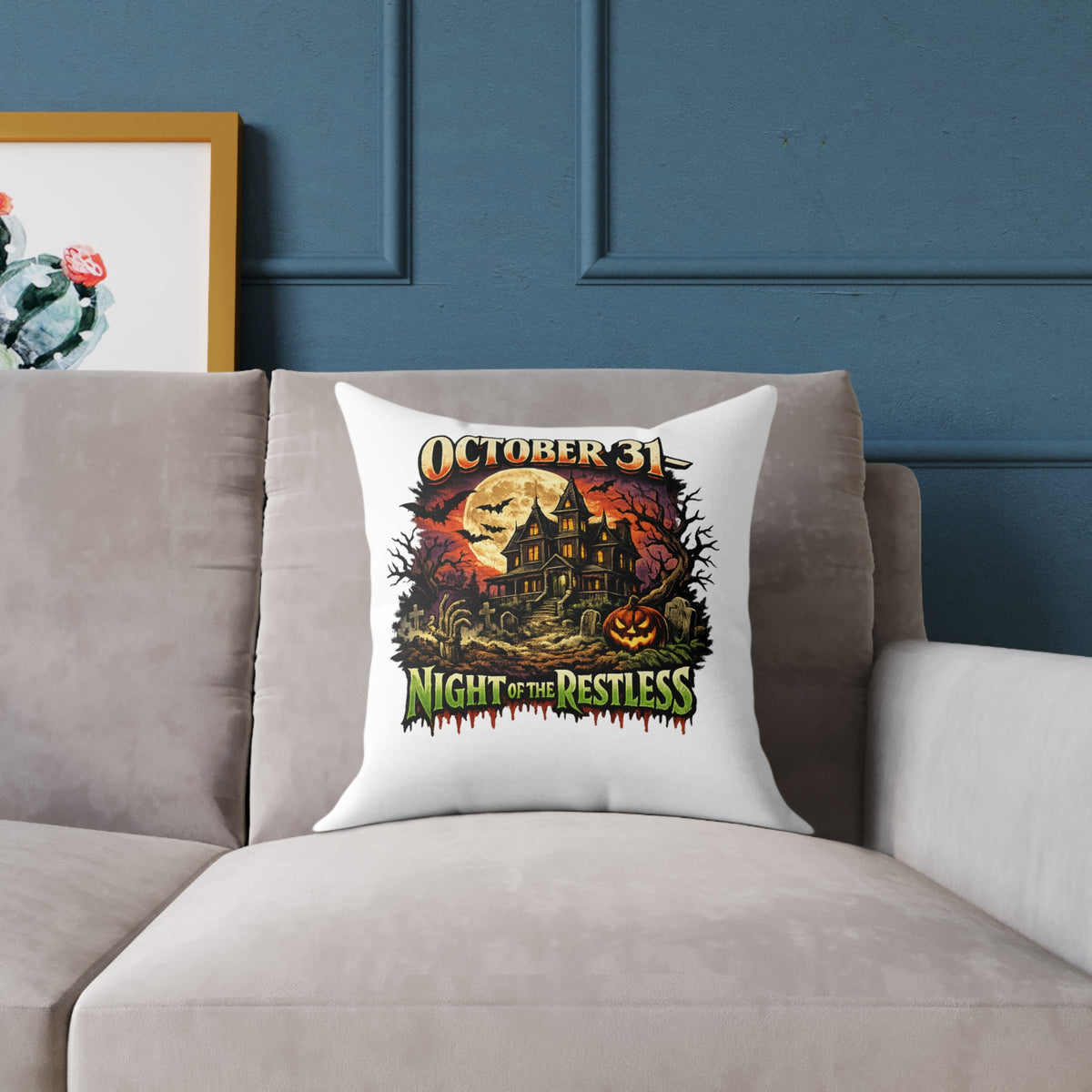 Halloween Pillow - "October 31 Night of the Restless" Decorative Throw Pillow
