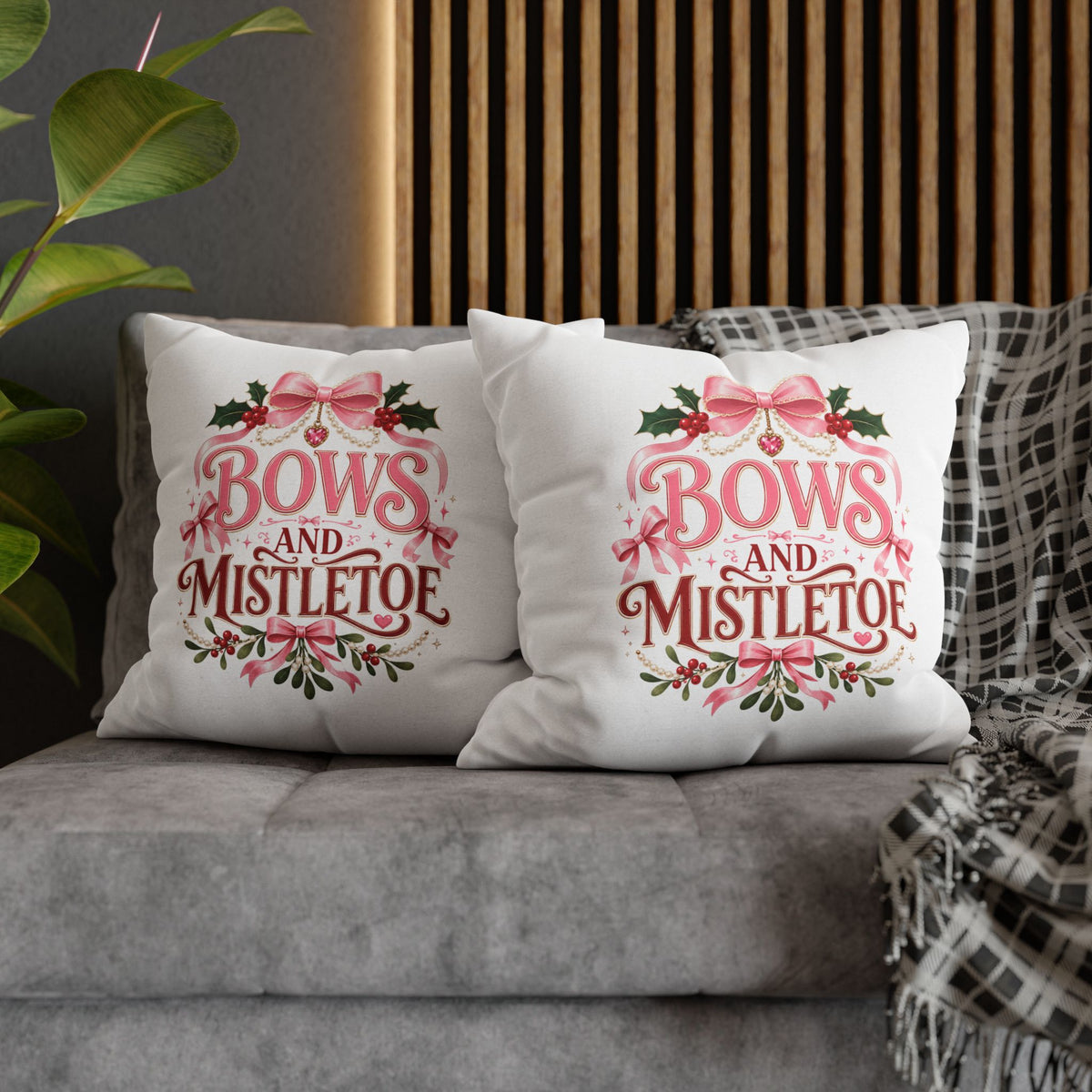Christmas Pillowcase Bows and Mistletoe Christmas Pillow