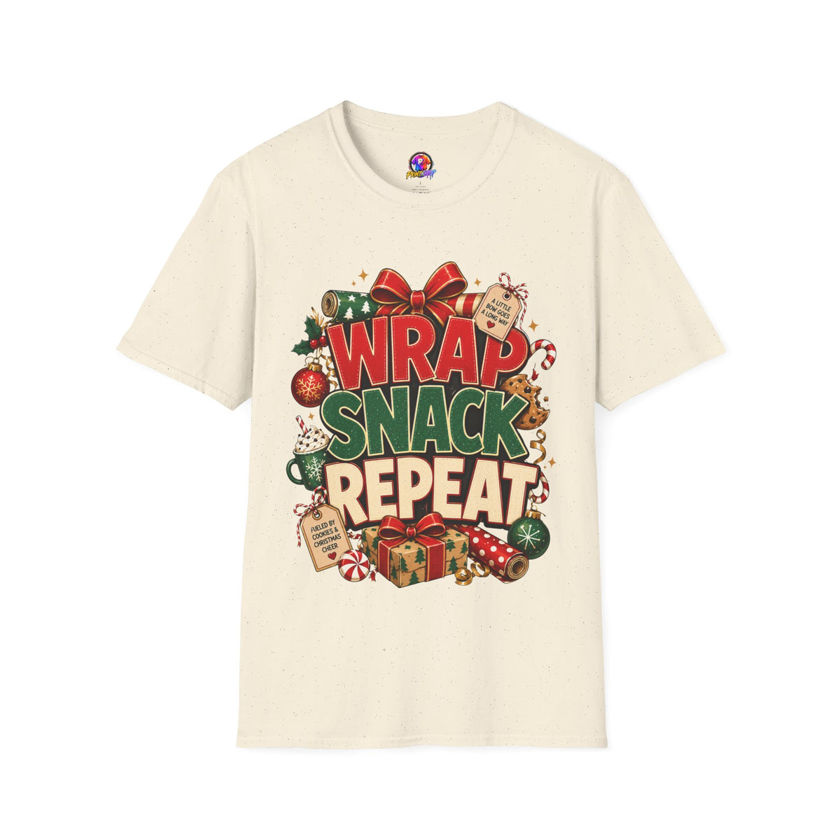 T-Shirt — "Wrap Snack Repeat" Christmas Graphic Tee
