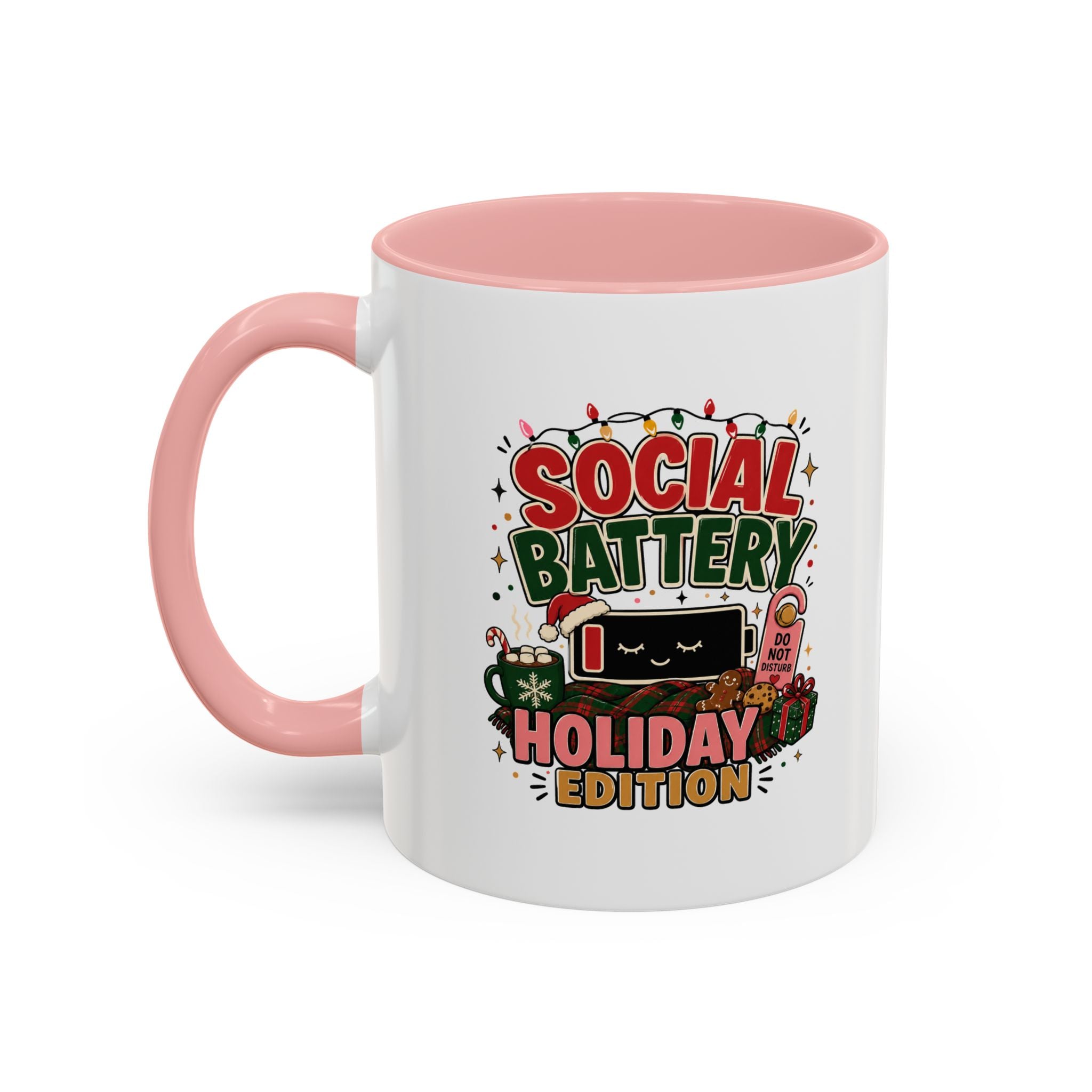 Modern Day Christmas Holiday Coffee Mug - "Social Battery: Holiday Edition" Accent Mug