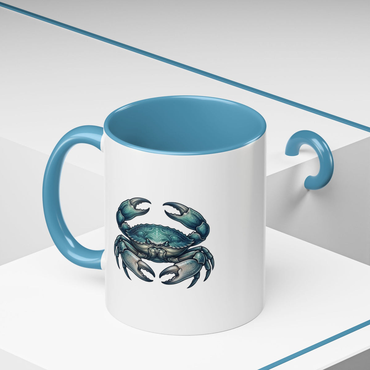 Cancer Zodiac Blue Crab Accent Coffee Mug — Nautical Beach Home Decor Gift