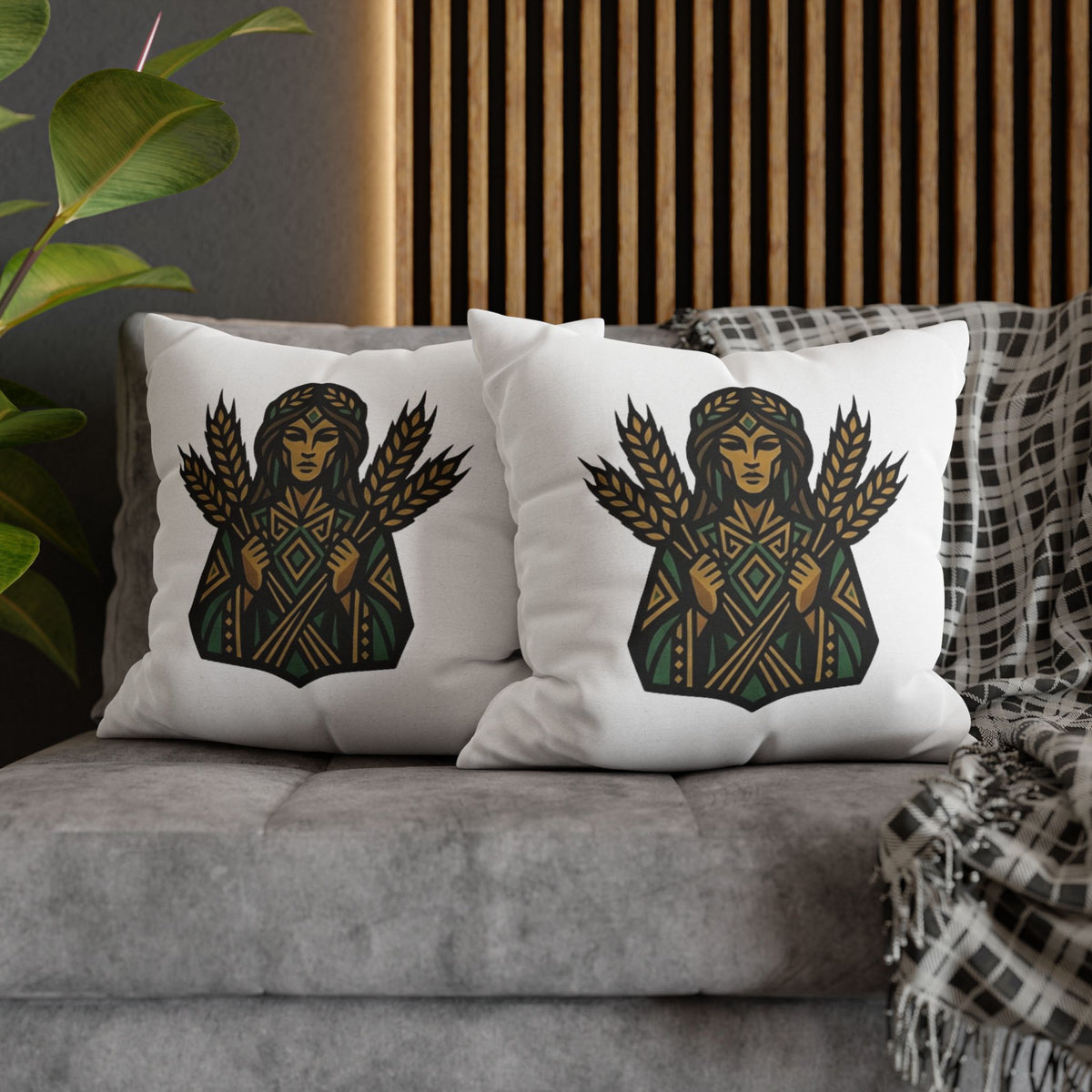 Virgo Harvest Goddess Pillowcase — Boho Wheat Decorative Throw Pillow