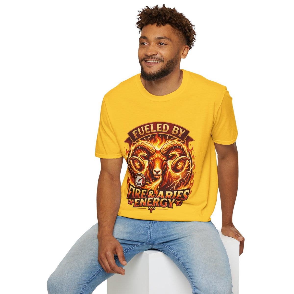 Aries Zodiac Fueled By Fire & Aries Energy T-Shirt — Zodiac Ram Graphic Tee
