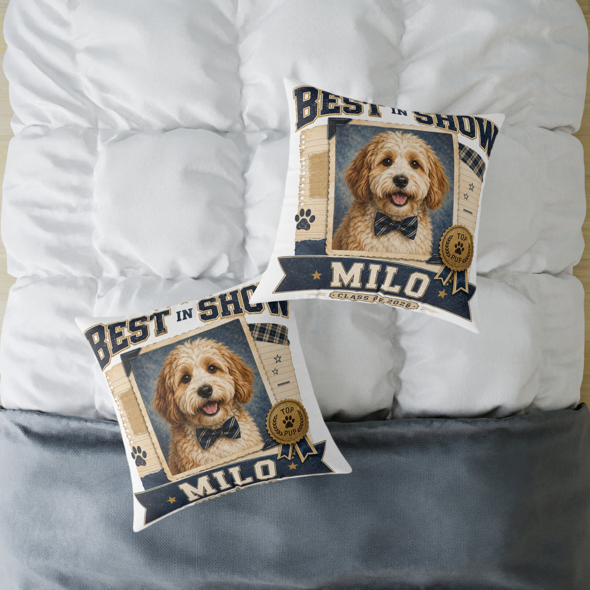 Best in Show Custom Pet Pillow  Milo Bailey Dog Dad Mom — Personalized Dog Photo Pillow with Name (Milo)