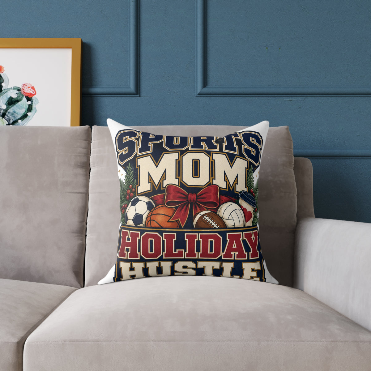 Holiday Sports Mom Modern Day Christmas Pillow — "Sports Mom Holiday Hustle" Decorative Throw Pillow