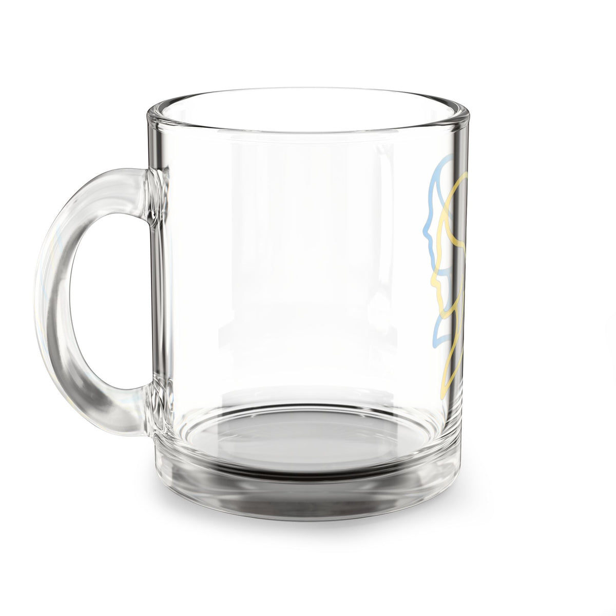 Gemini 10oz Glass Mug — Dual Profile Line Art Coffee Cup (Yellow & Blue)