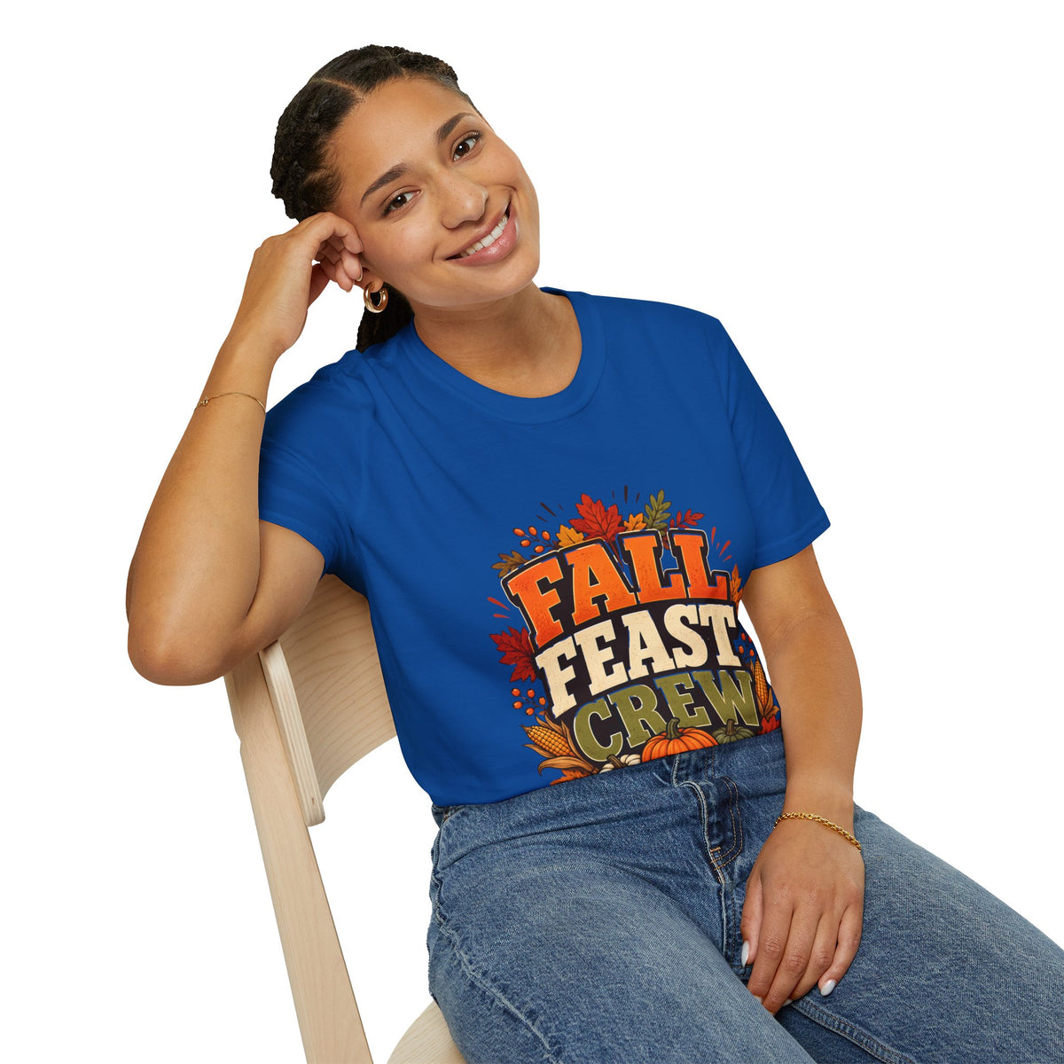 Thanksgiving T-Shirt Fall Feast Crew T-Shirt — Thanksgiving Pumpkin & Leaves Graphic Tee