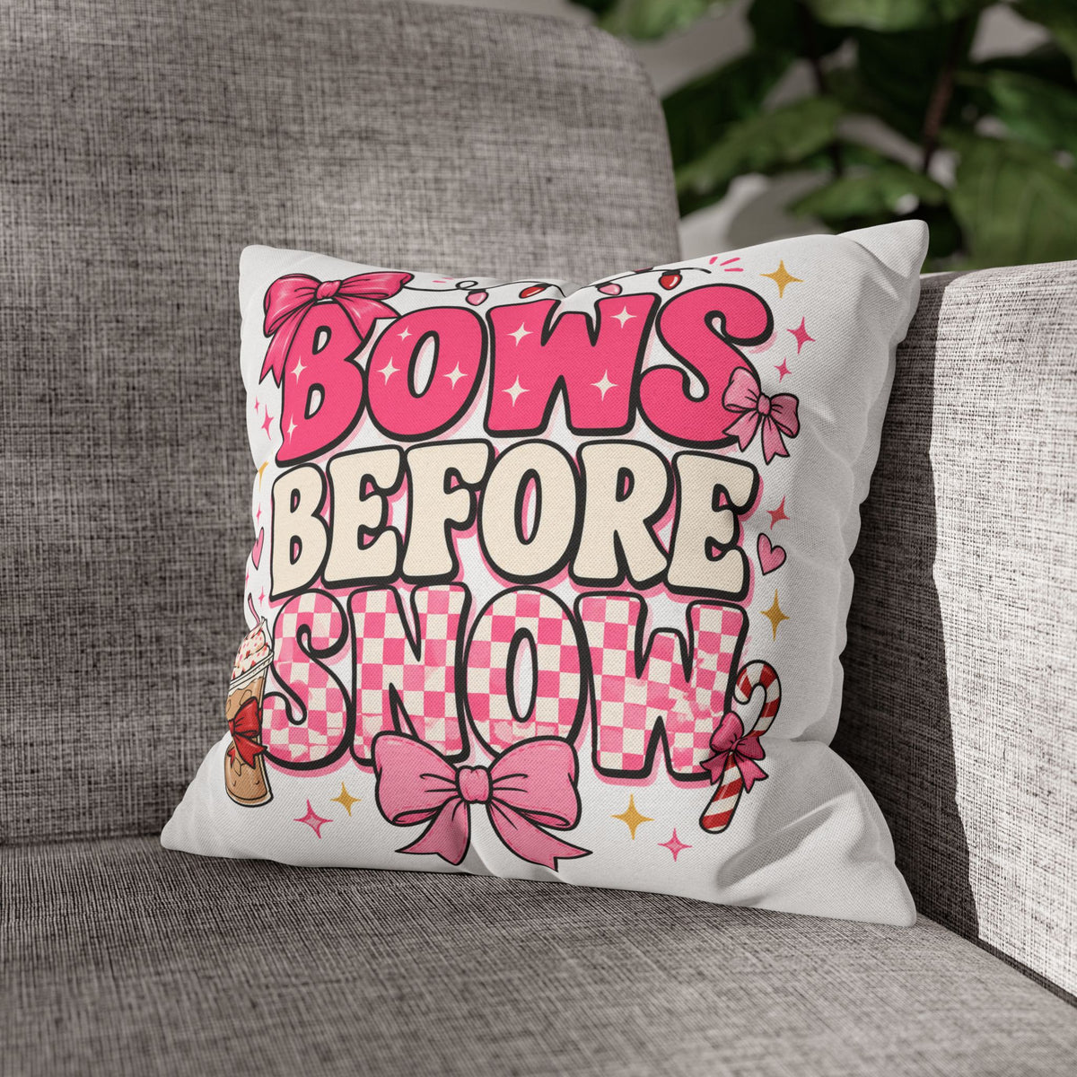 Bows Before Snow Holiday Pillowcase Modern Day Christmas – Pink Christmas Decorative Throw Pillow Cover