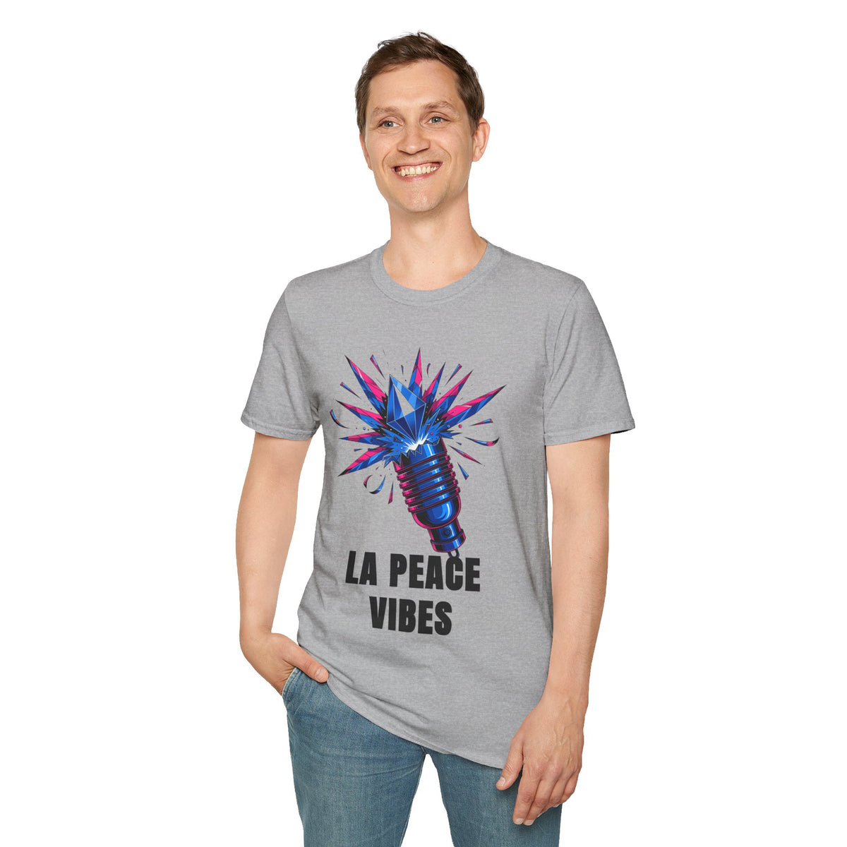 La Peace Vibes Microphone T-Shirt - Retro Pop Art Graphic Tee - Trending Now - September 2026