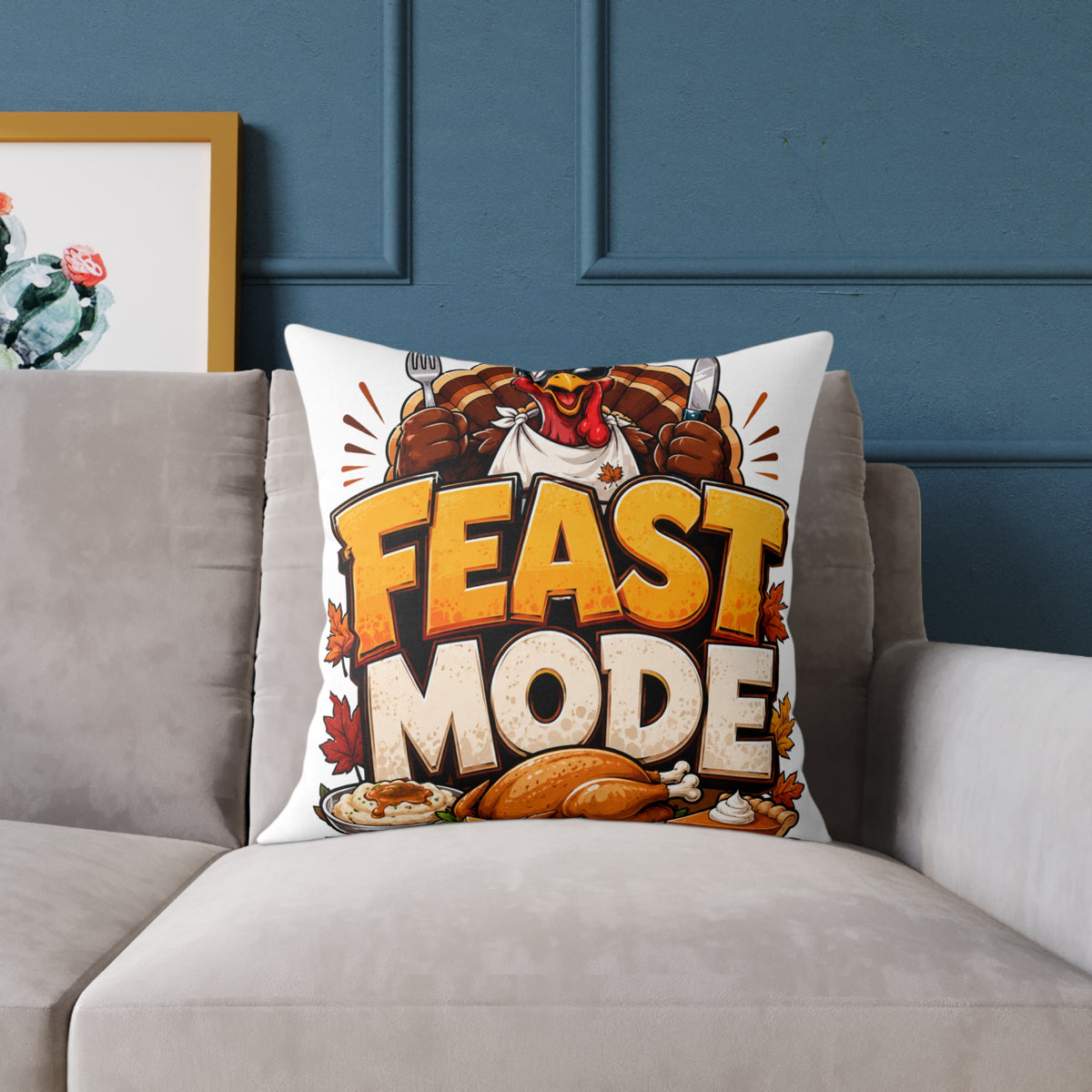 Thanksgiving Feast Mode Throw Pillow — Thanksgiving Turkey Holiday Decor