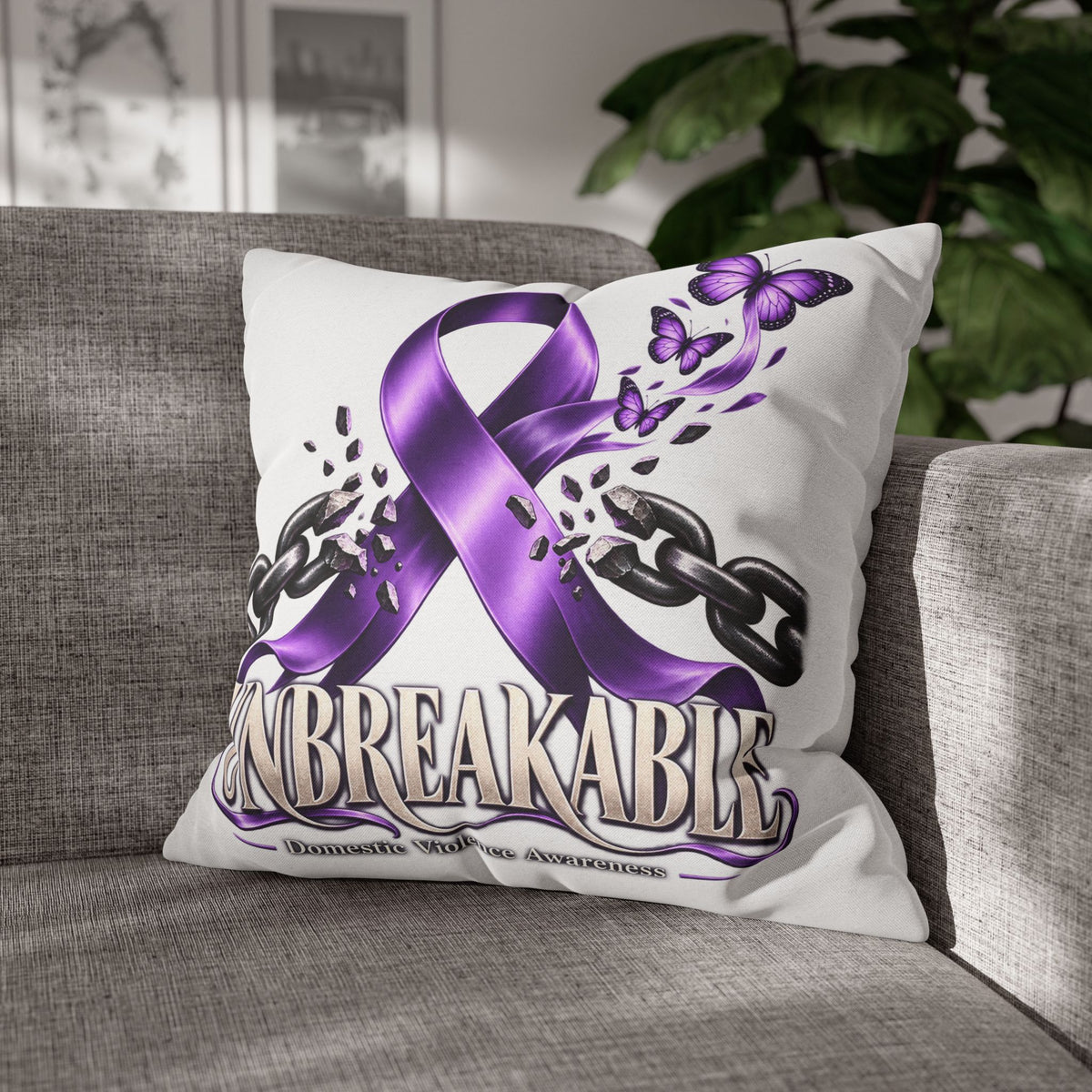 Domestic Violence Unbreakable Purple Ribbon Decorative Pillowcase