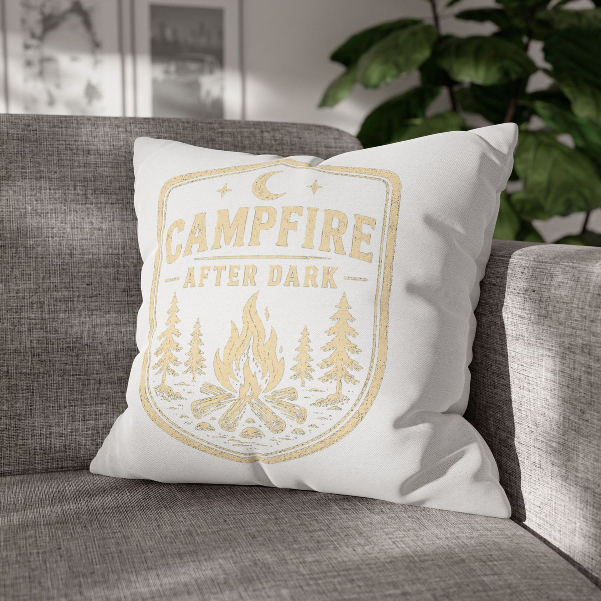 Campfire After Dark Throw Pillowcase Milo Bailey Dog Dad Mom — Cozy Rustic Camping Decor