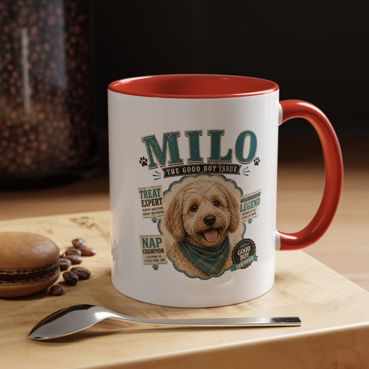 Milo Bailey Dog Dad Mom Personalized Dog Mug — "Milo The Good Boy" Accent Coffee Mug