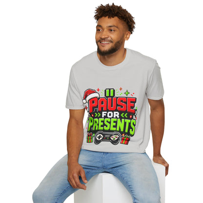 T-Shirt — "Pause for Presents" Christmas Gamer Tee